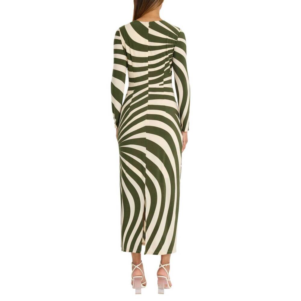 NEW DONNA MORGAN abstract stripe long sleeve dress in ivory cedar green - Picture 2 of 3